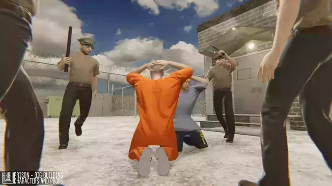Prison - big building characters and props Low-poly 3D model
