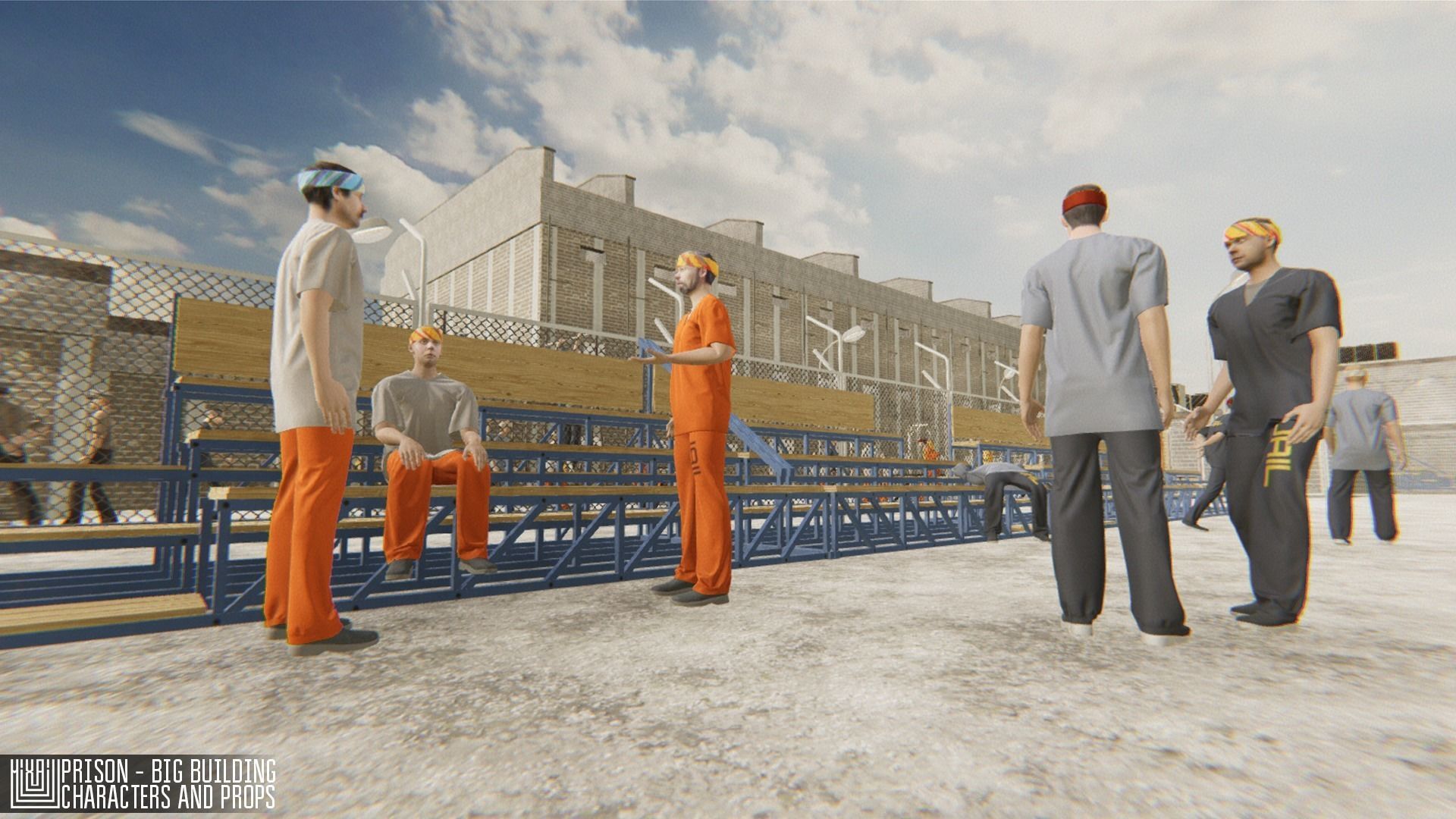 Prison - big building characters and props Low-poly 3D model_12