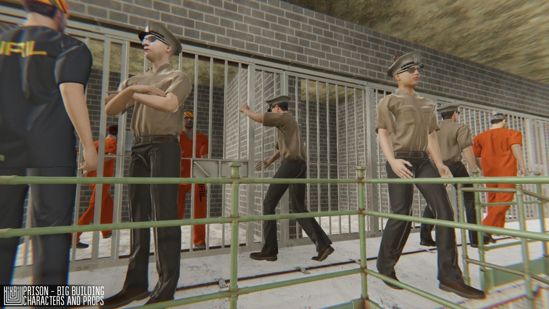 Prison - big building characters and props Low-poly 3D model_3