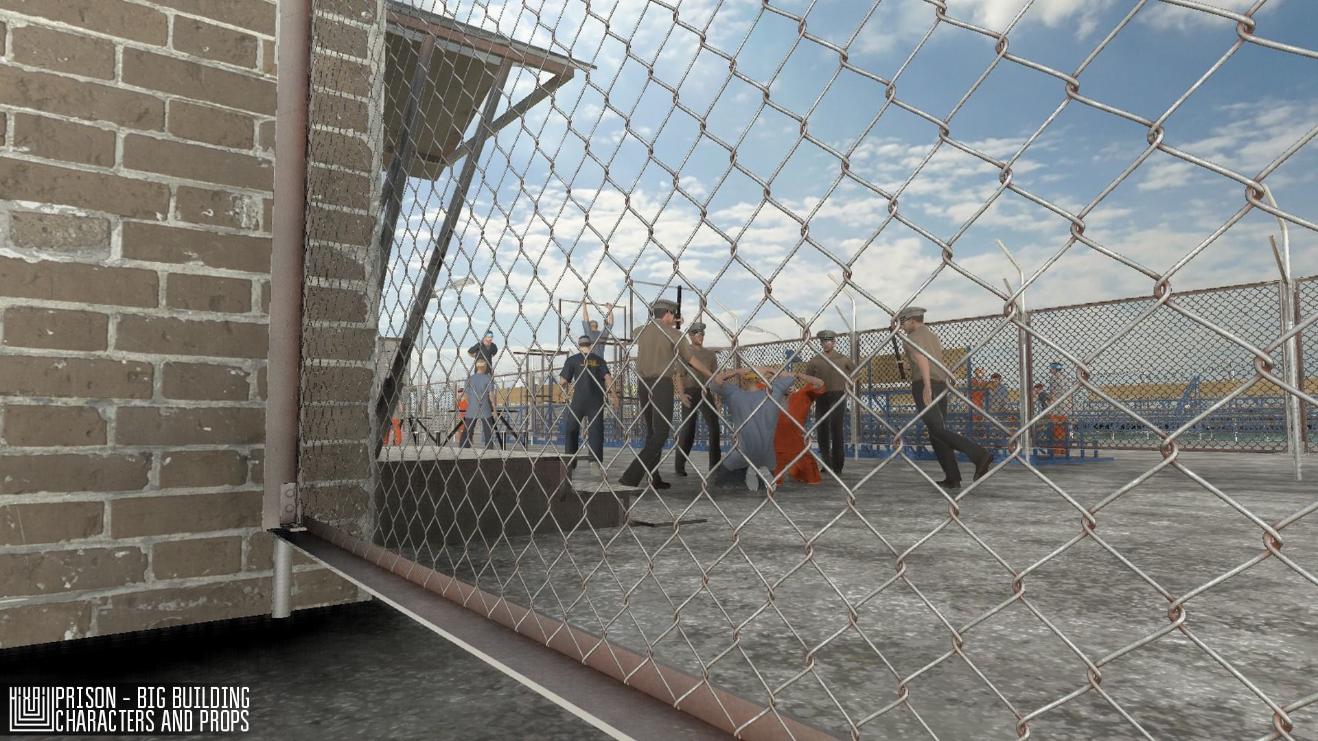 Prison - big building characters and props Low-poly 3D model_24