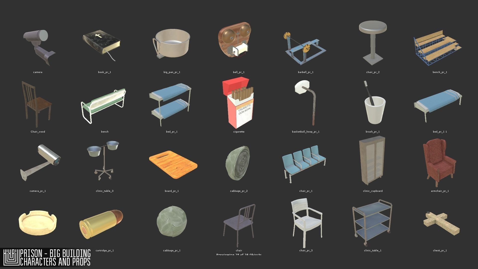 Prison - big building characters and props Low-poly 3D model_17