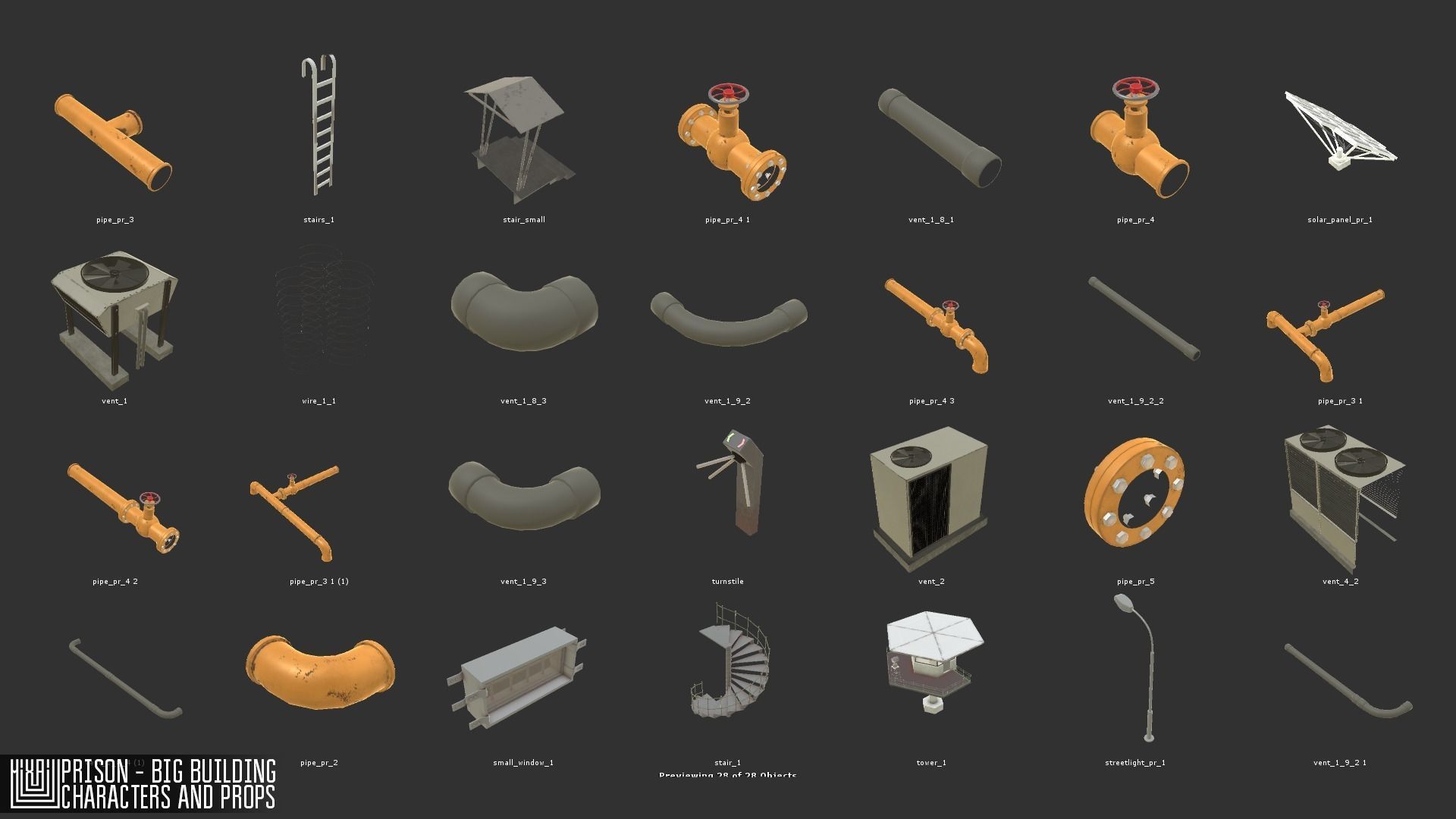 Prison - big building characters and props Low-poly 3D model_18