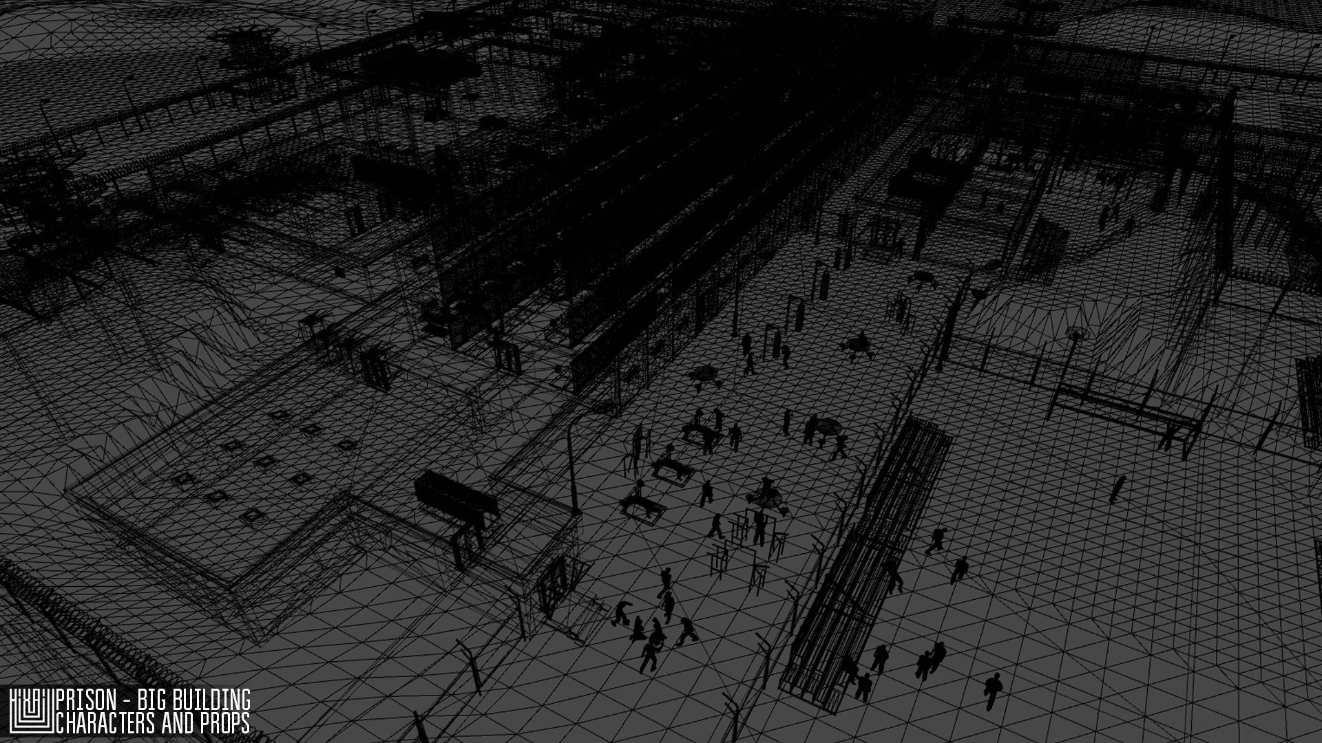 Prison - big building characters and props Low-poly 3D model_53