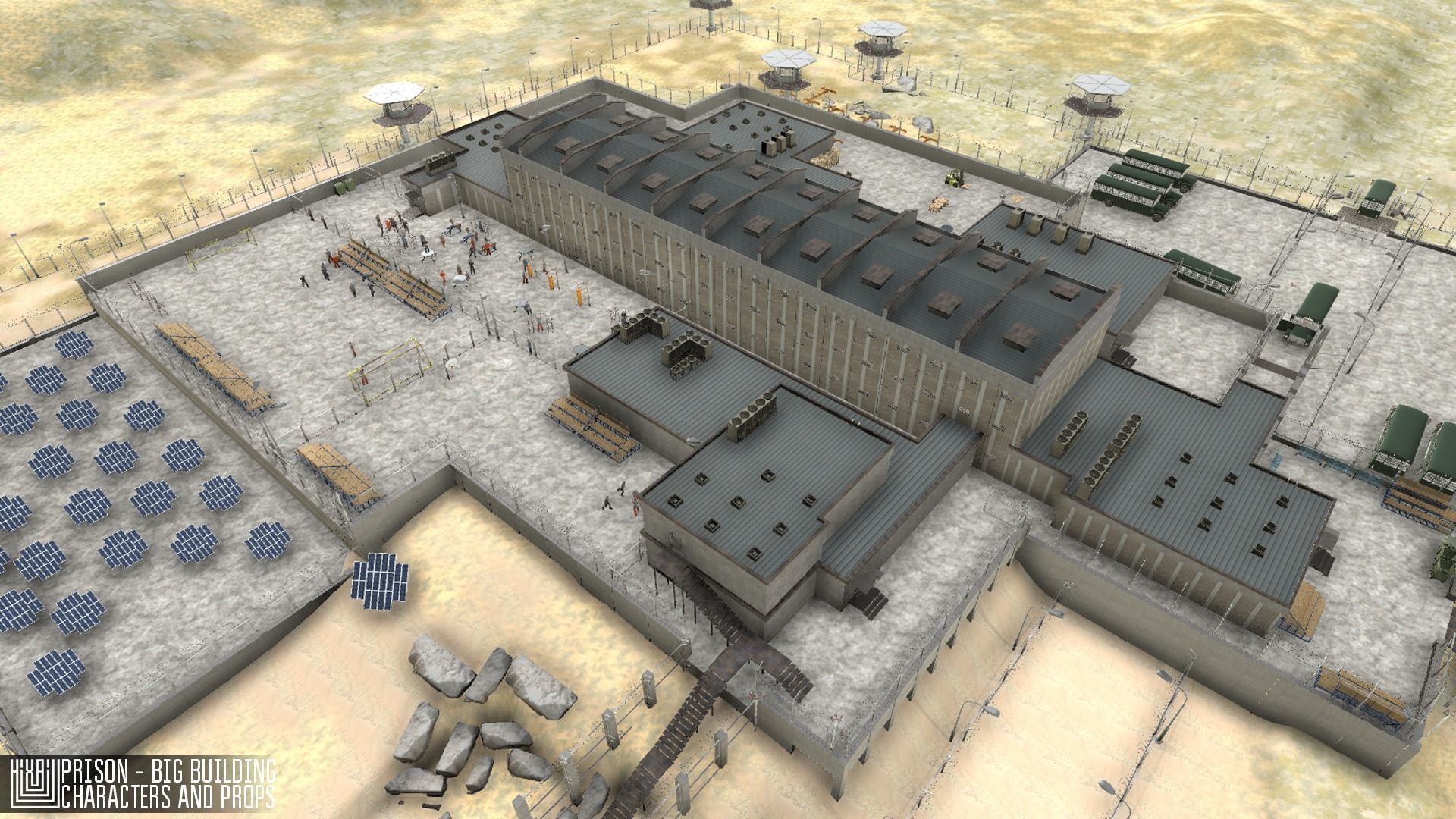 Prison - big building characters and props Low-poly 3D model_25