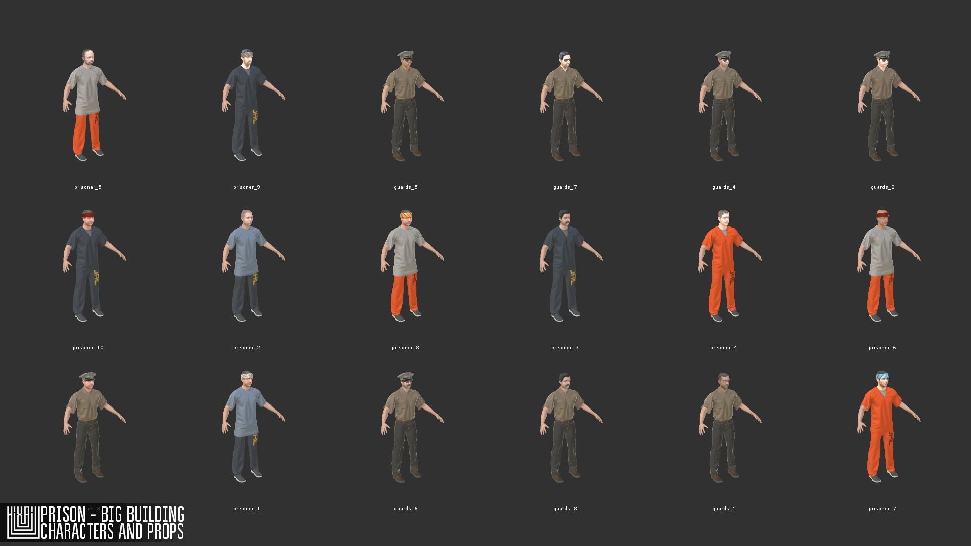 Prison - big building characters and props Low-poly 3D model_16