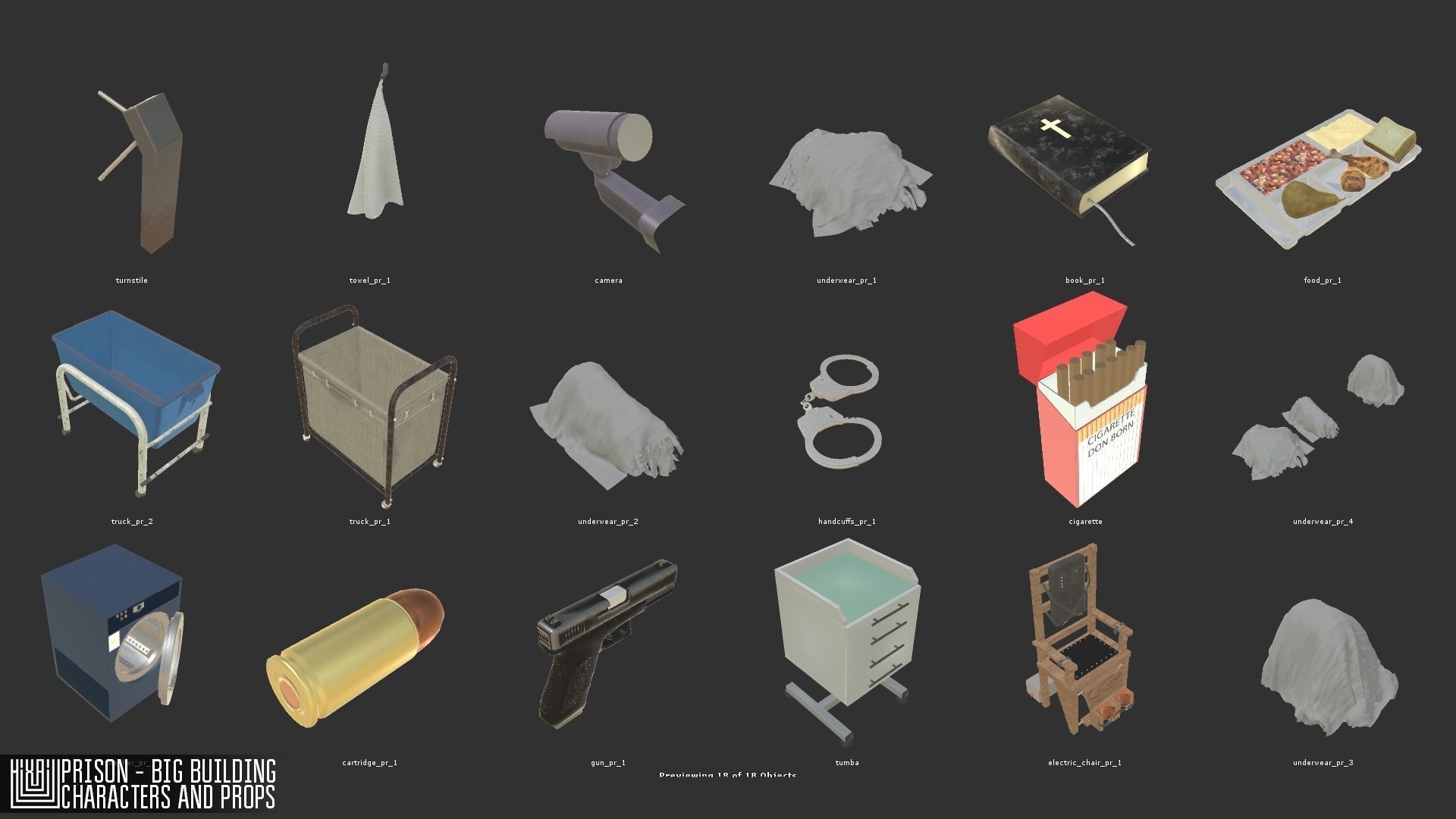 Prison - big building characters and props Low-poly 3D model_20