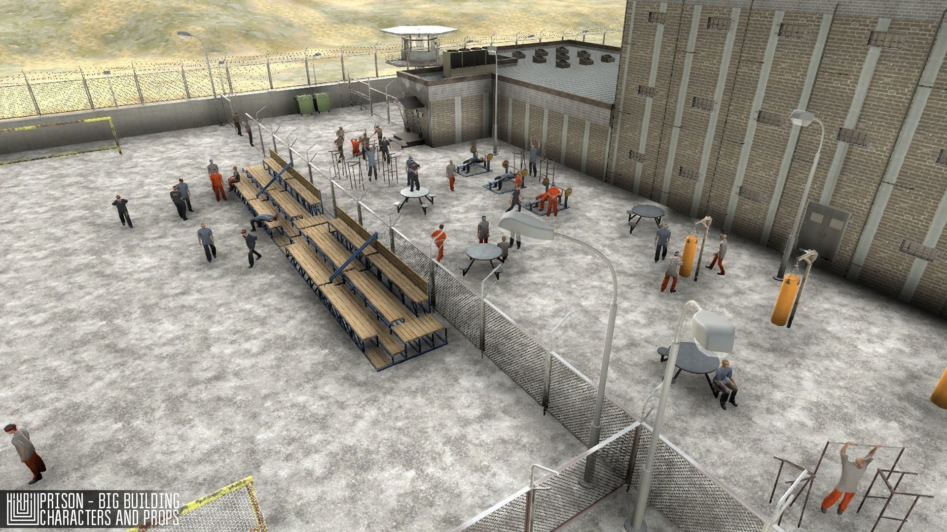 Prison - big building characters and props Low-poly 3D model_27
