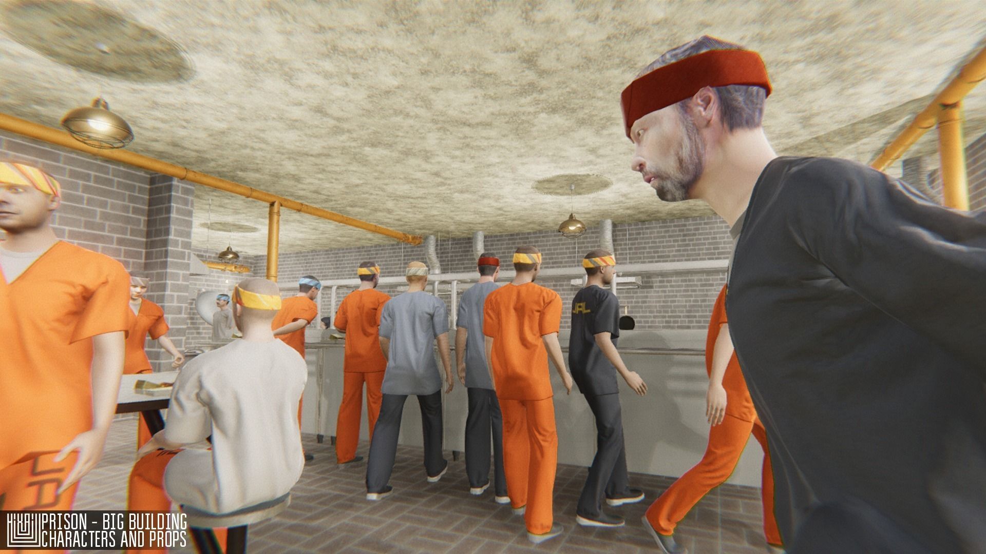 Prison - big building characters and props Low-poly 3D model_8