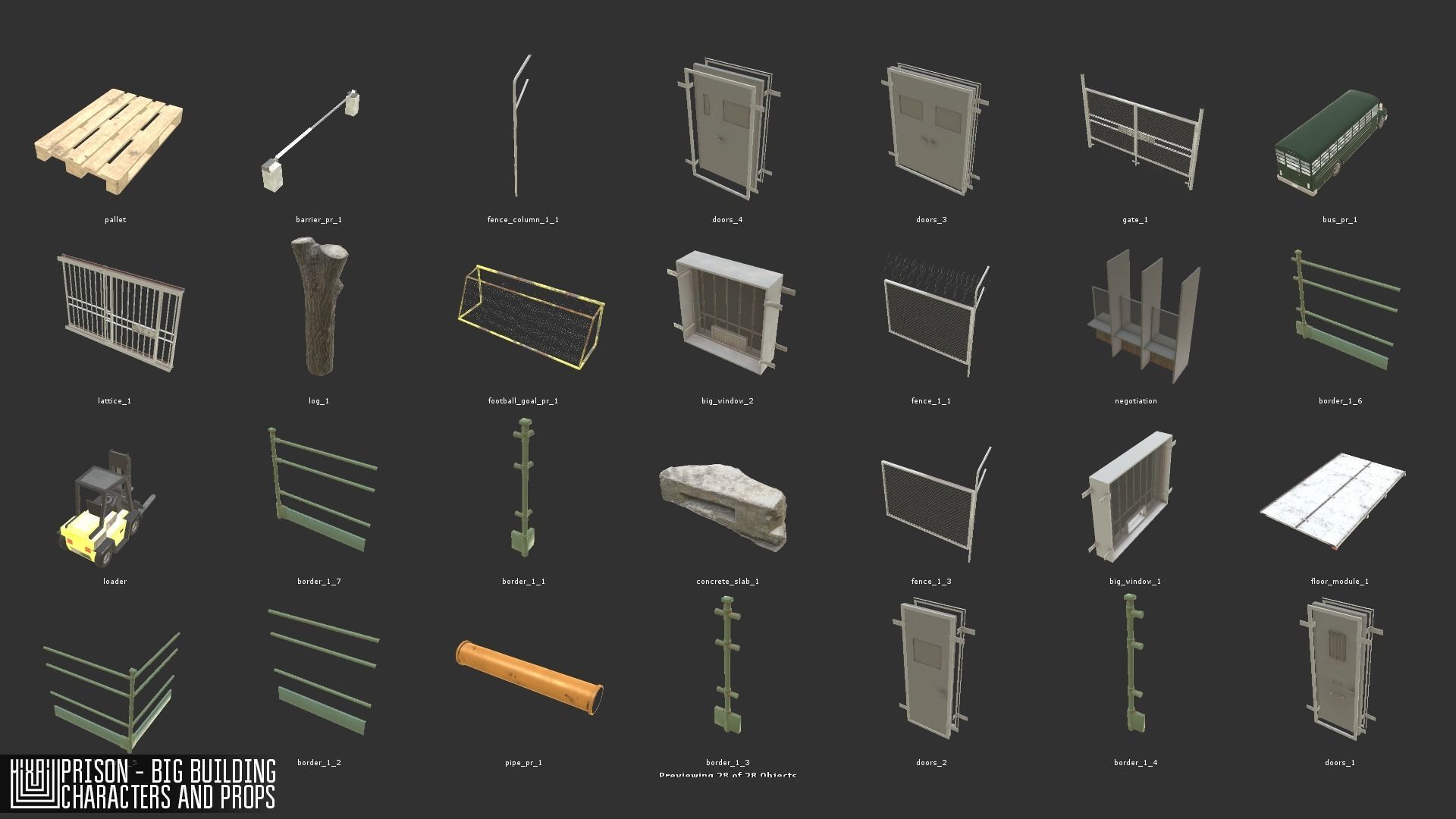 Prison - big building characters and props Low-poly 3D model_19