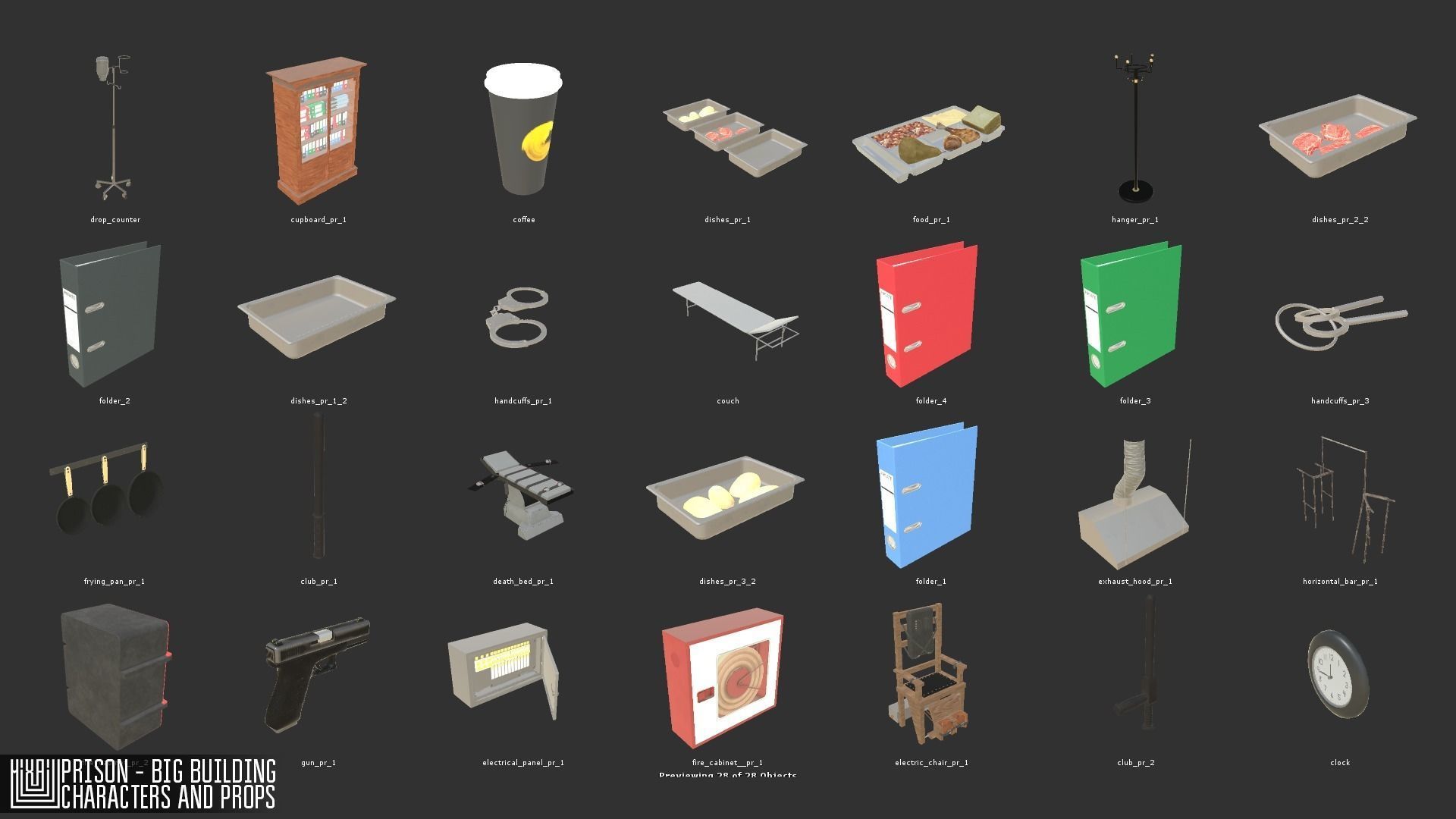 Prison - big building characters and props Low-poly 3D model_23