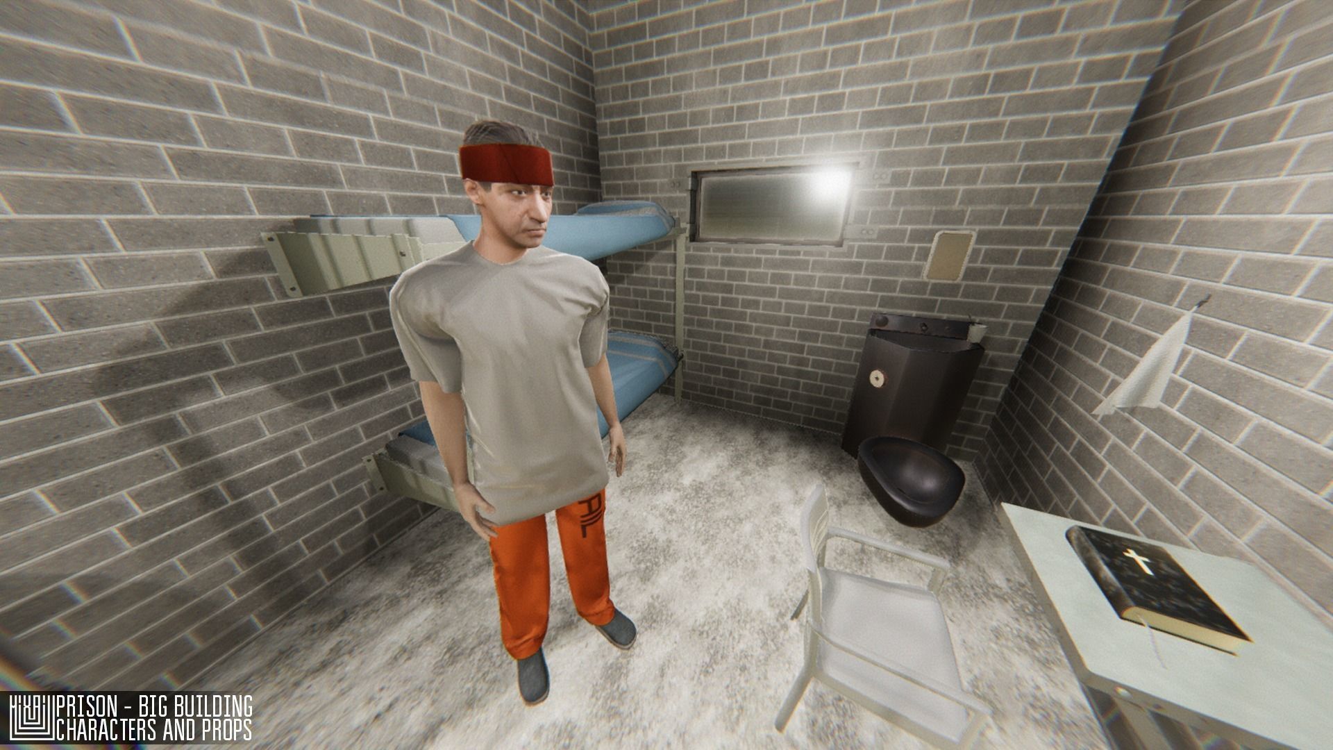 Prison - big building characters and props Low-poly 3D model_15