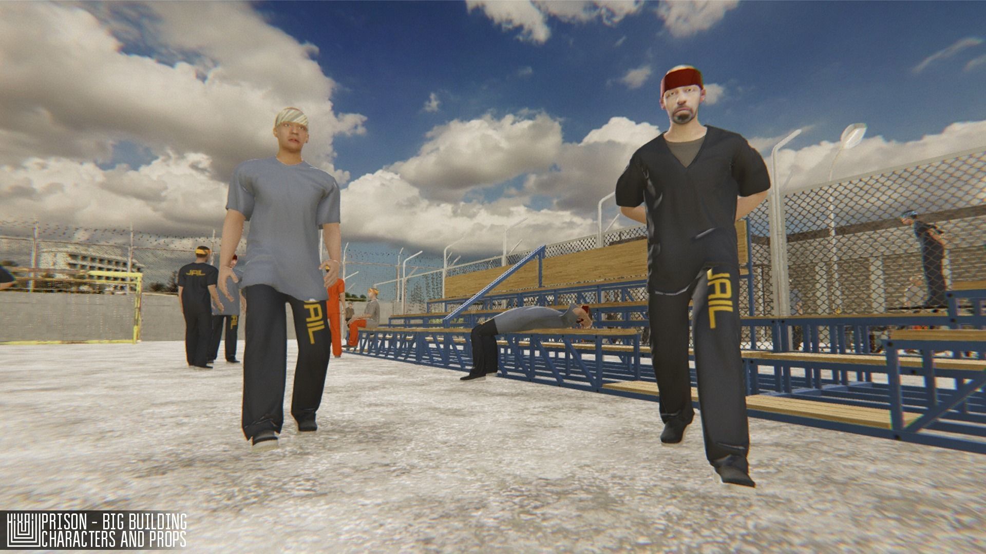 Prison - big building characters and props Low-poly 3D model_13