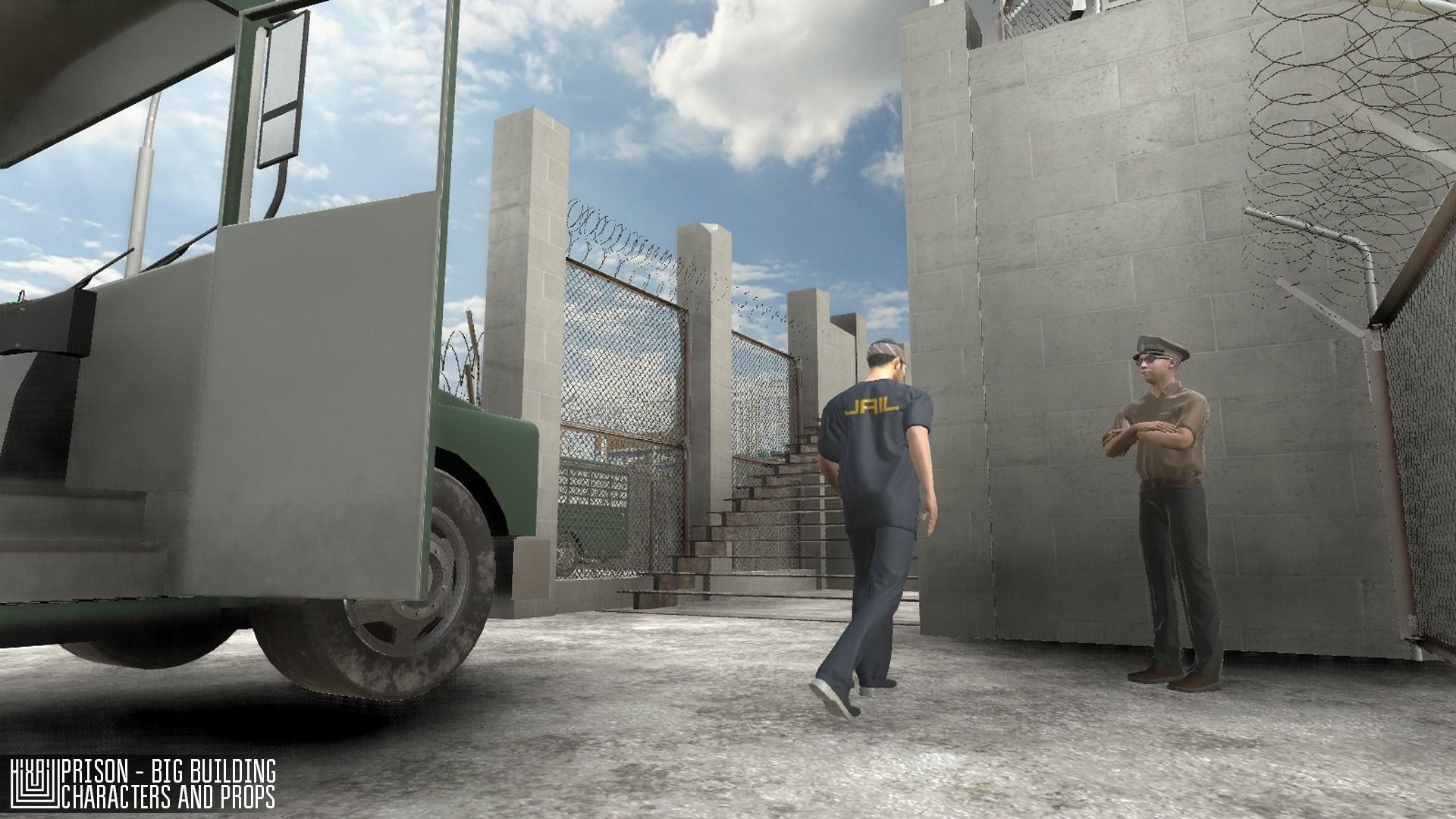 Prison - big building characters and props Low-poly 3D model_31