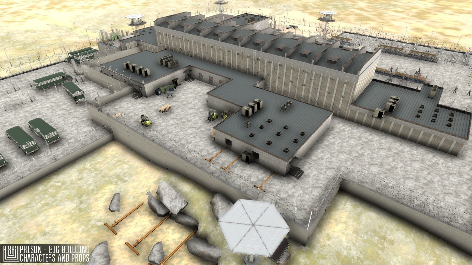 Prison - big building characters and props Low-poly 3D model_34