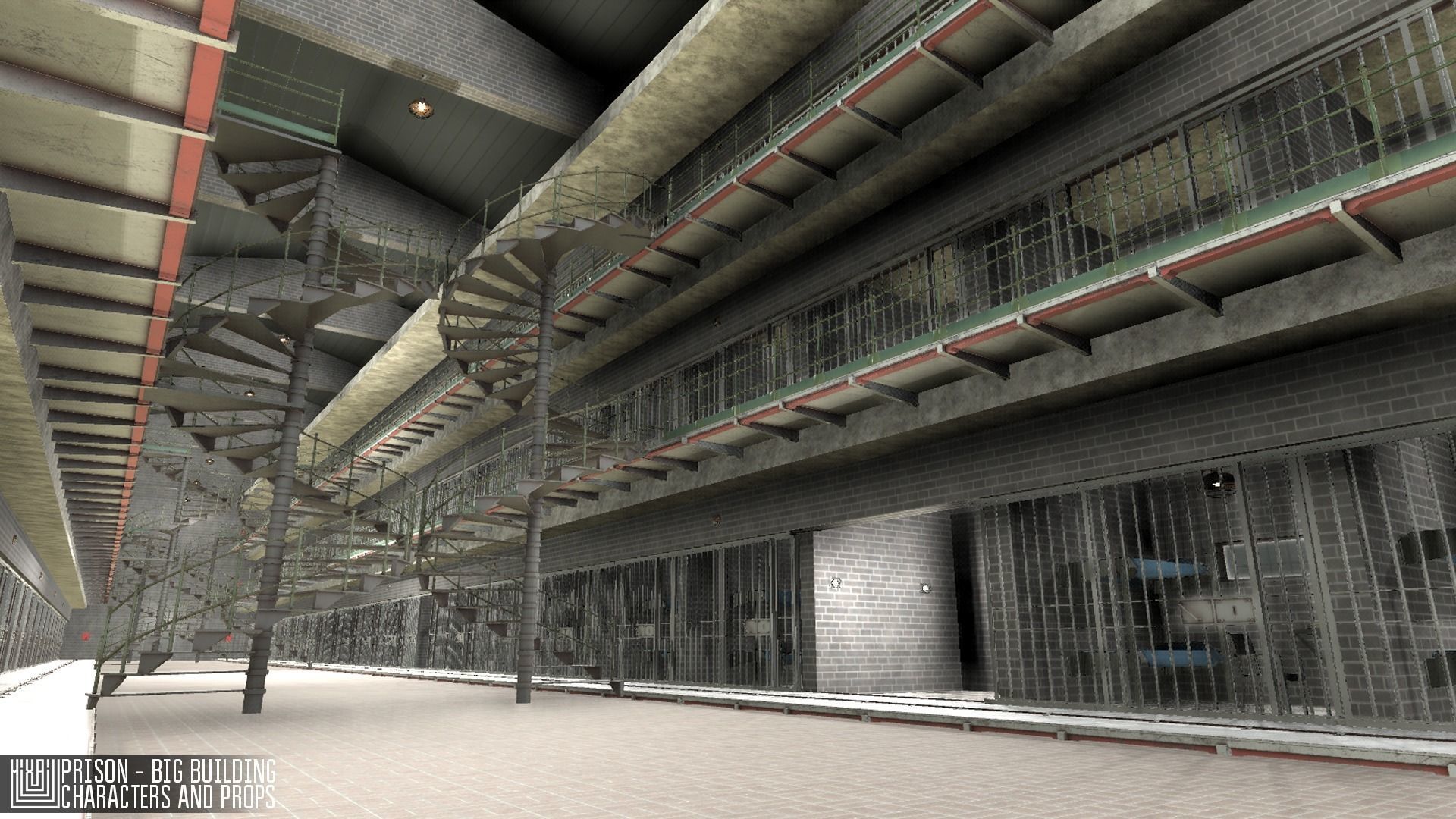 Prison - big building characters and props Low-poly 3D model_26