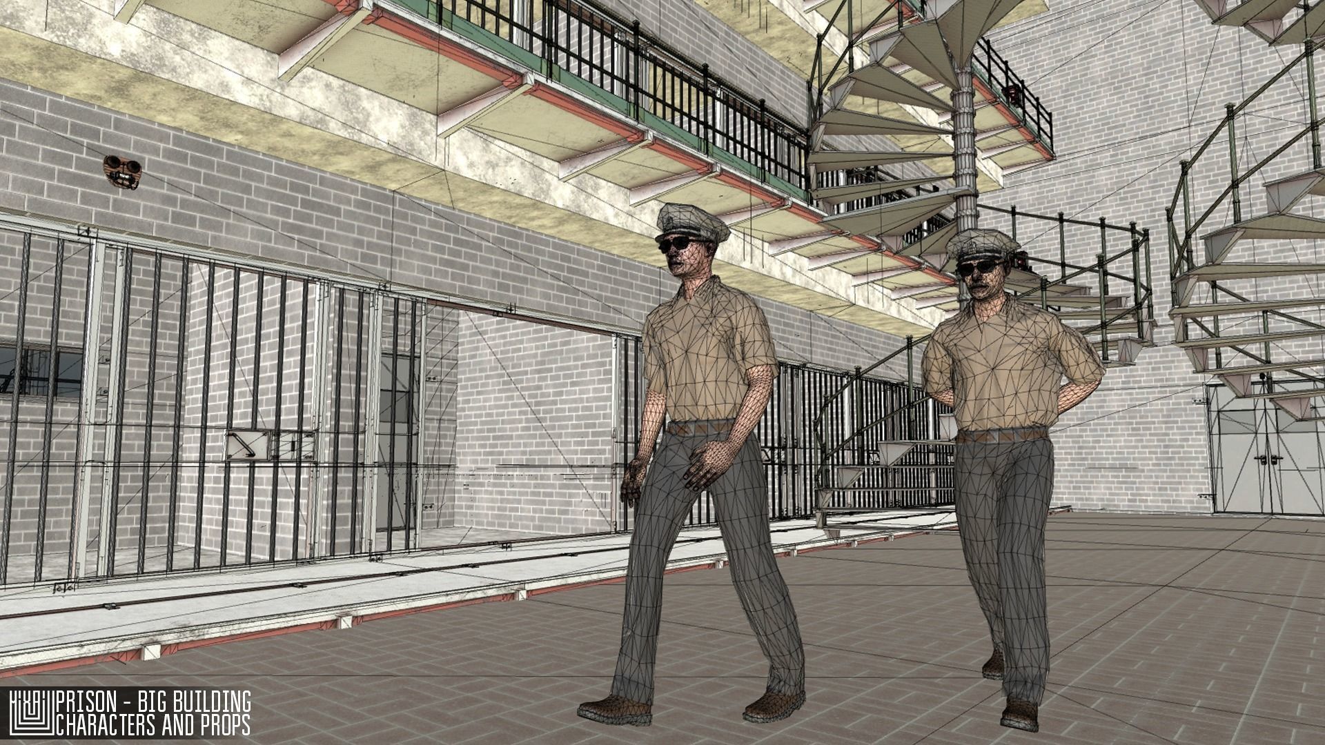 Prison - big building characters and props Low-poly 3D model_52