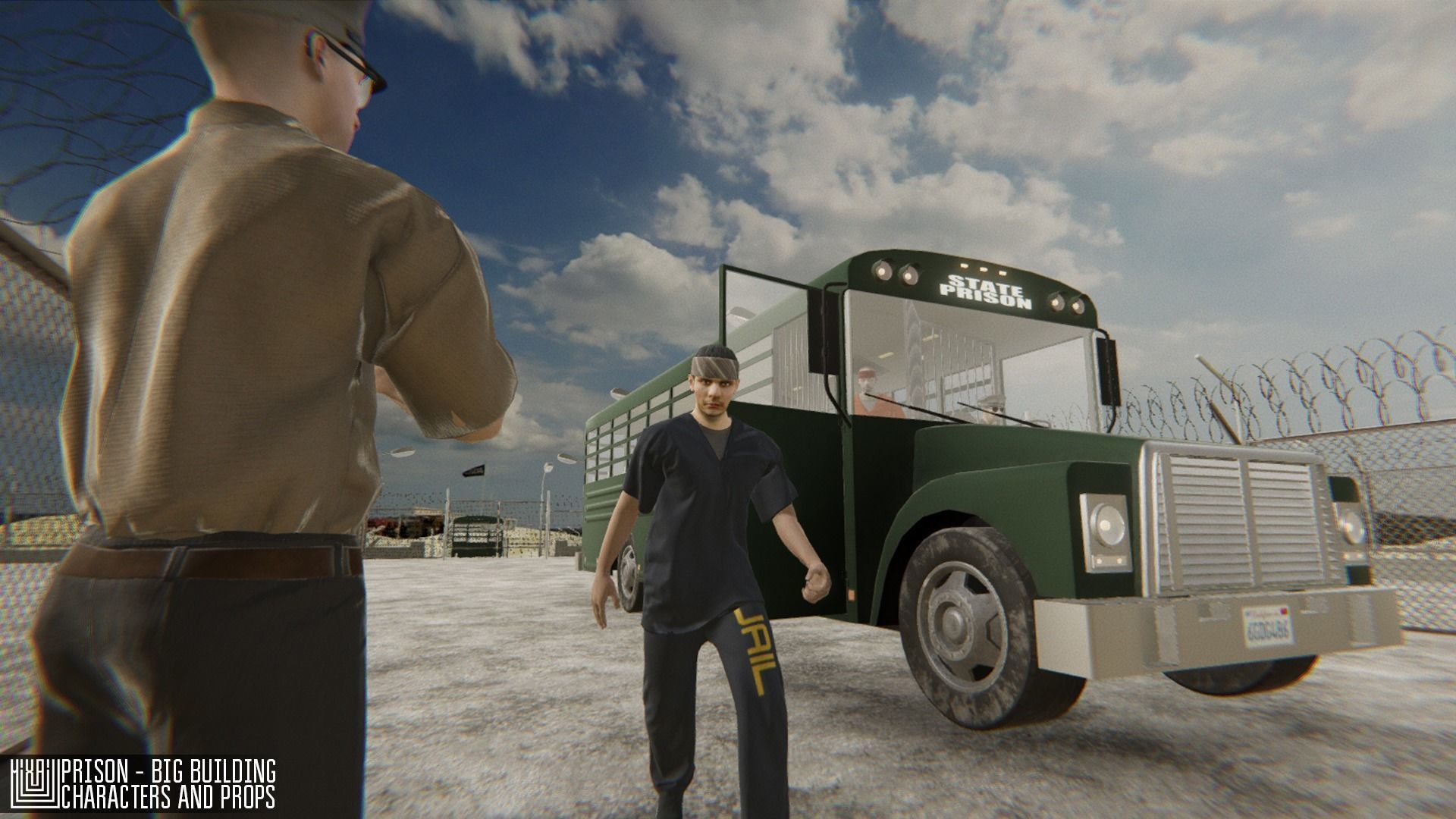 Prison - big building characters and props Low-poly 3D model_35