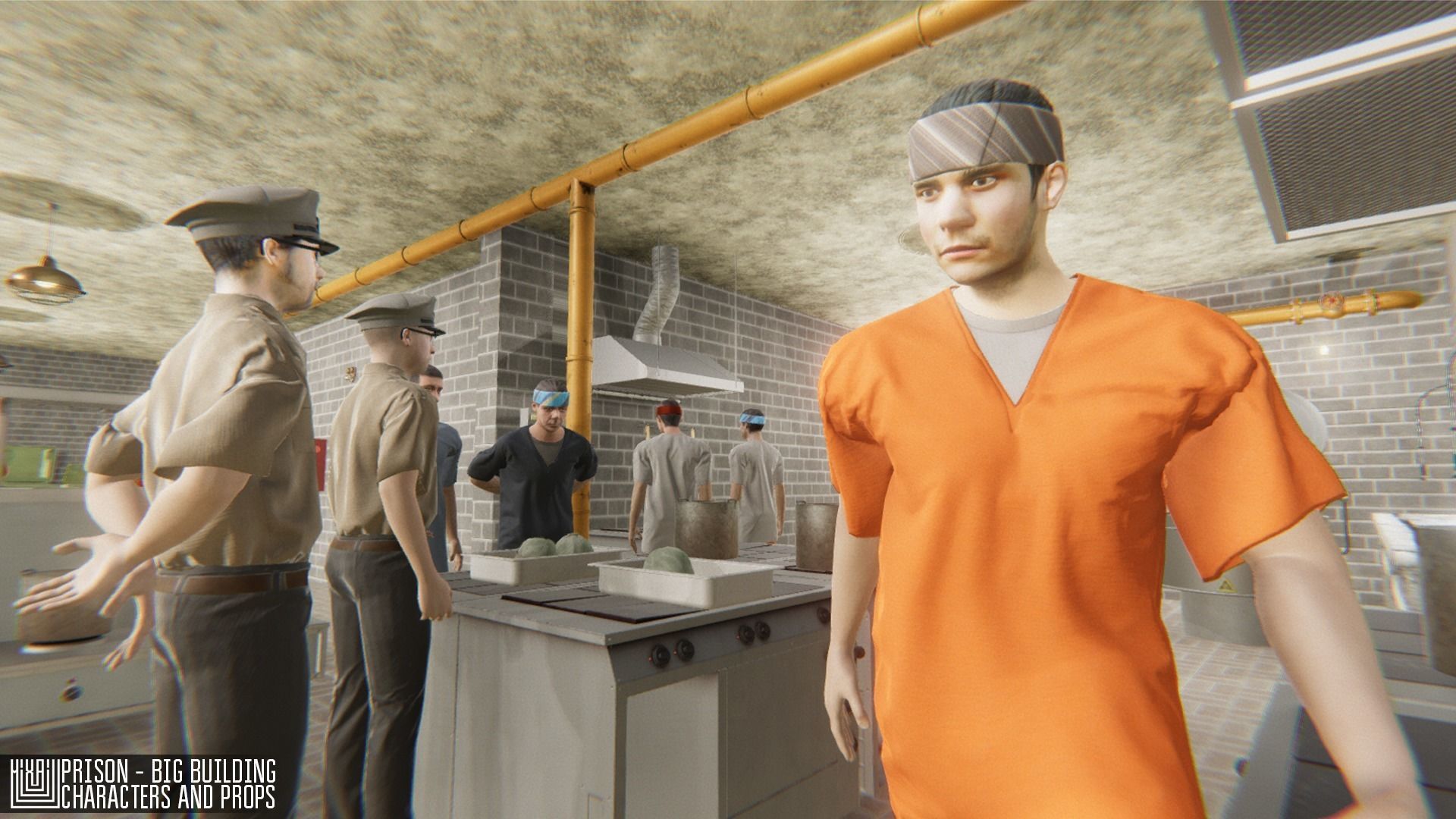 Prison - big building characters and props Low-poly 3D model_6