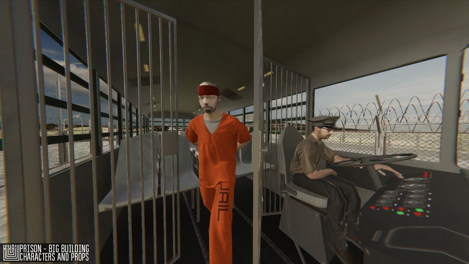 Prison - big building characters and props Low-poly 3D model_36