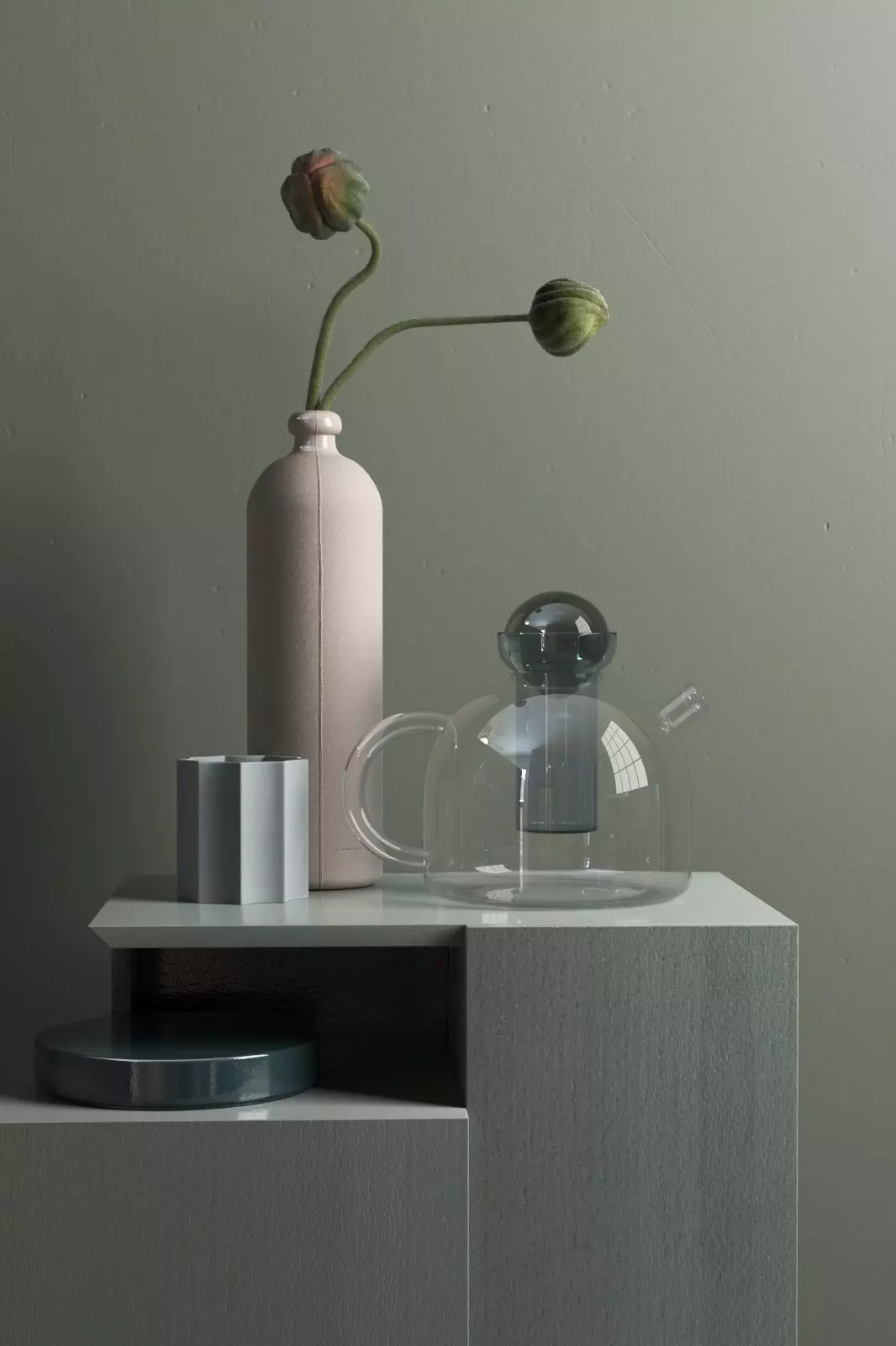 Opium Vases and Glass Teapot 3D model_0