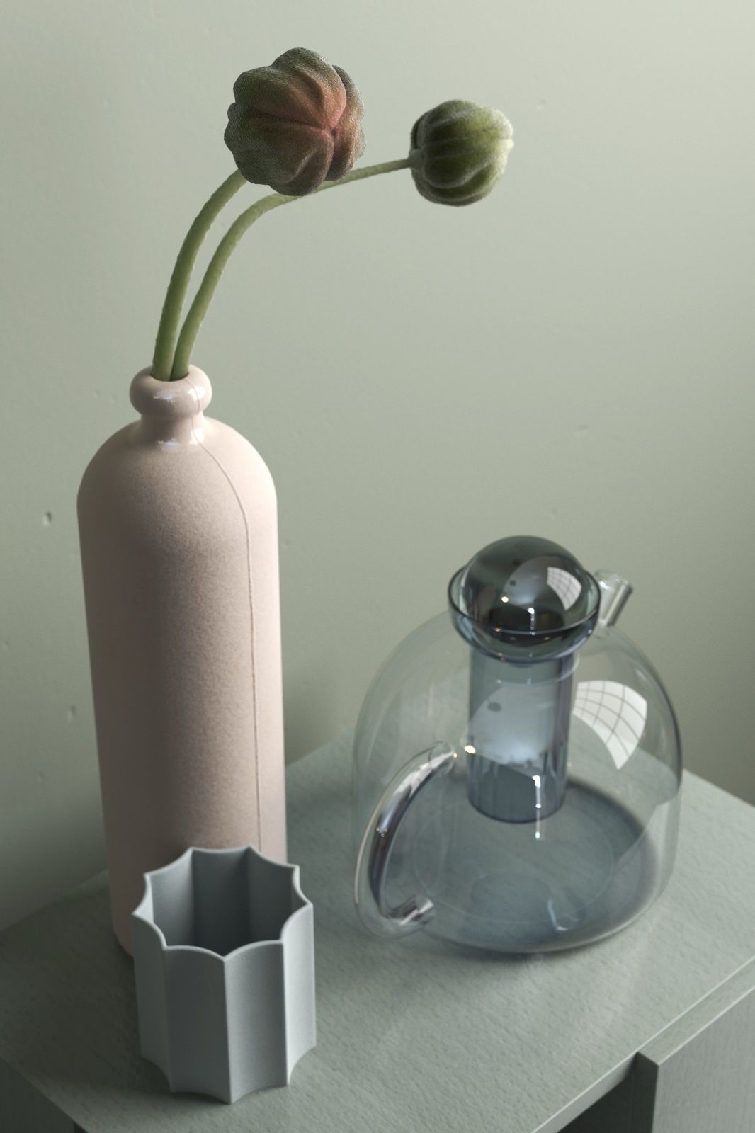 Opium Vases and Glass Teapot 3D model_1