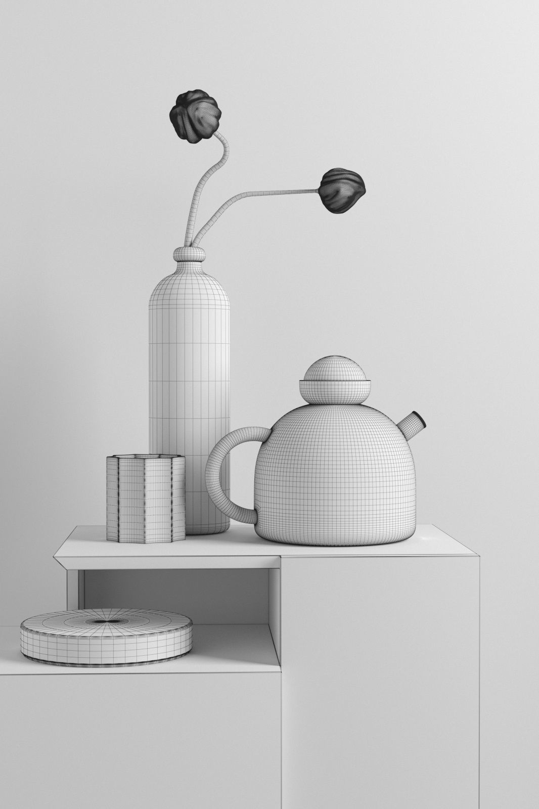 Opium Vases and Glass Teapot 3D model_3