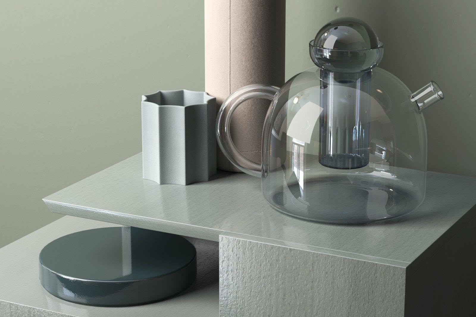 Opium Vases and Glass Teapot 3D model_2