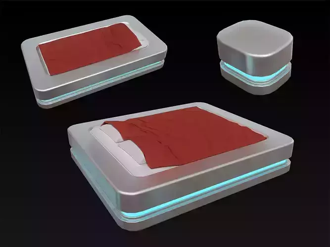 Lowpoly Scifi bed and nightstand