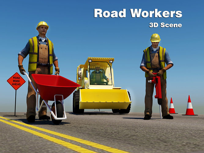 Road Workers Scene  Low-poly 3D model