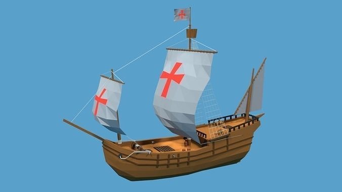 Low Poly Cartoon Pinta 1492 Ship Low-poly 3D model