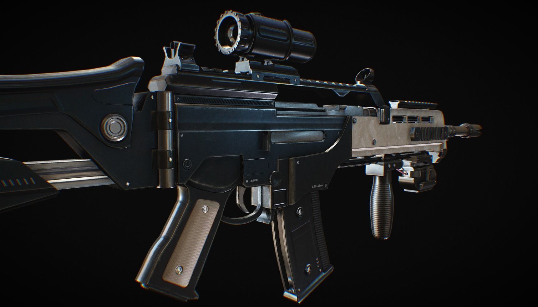 Assault Rifle HK36 Low-poly 3D model_5