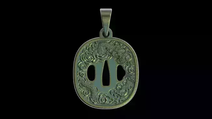 Japanese Dragon Tsuba Pendant 3D print model
