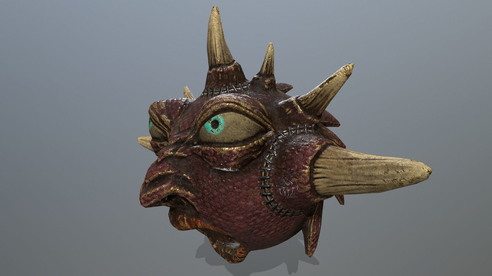 monster demon mask with horns and spikes Low-poly 3D model_9