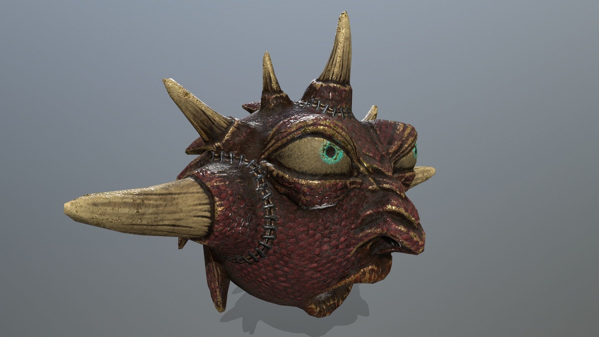 monster demon mask with horns and spikes Low-poly 3D model_10