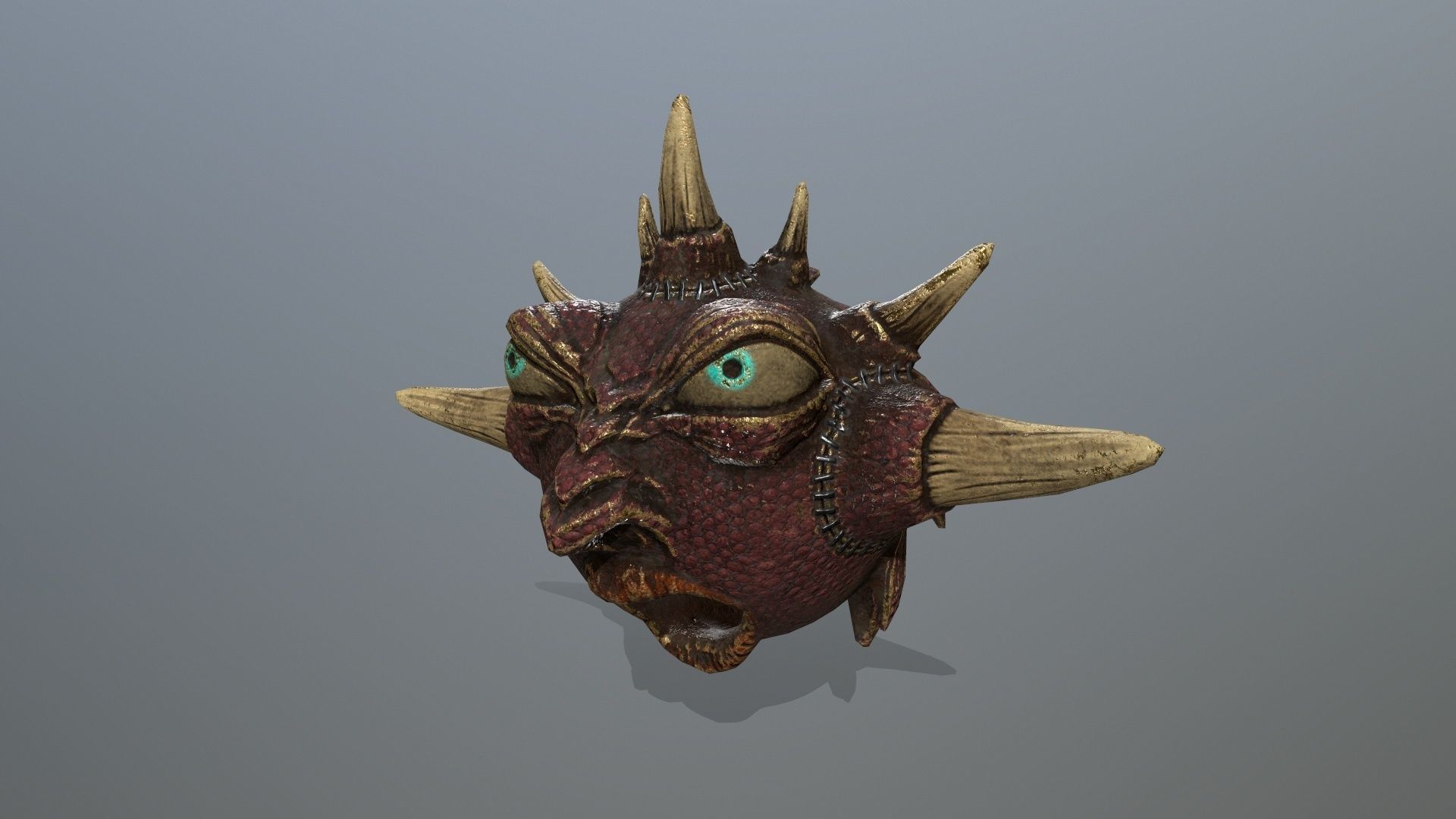 monster demon mask with horns and spikes Low-poly 3D model_6