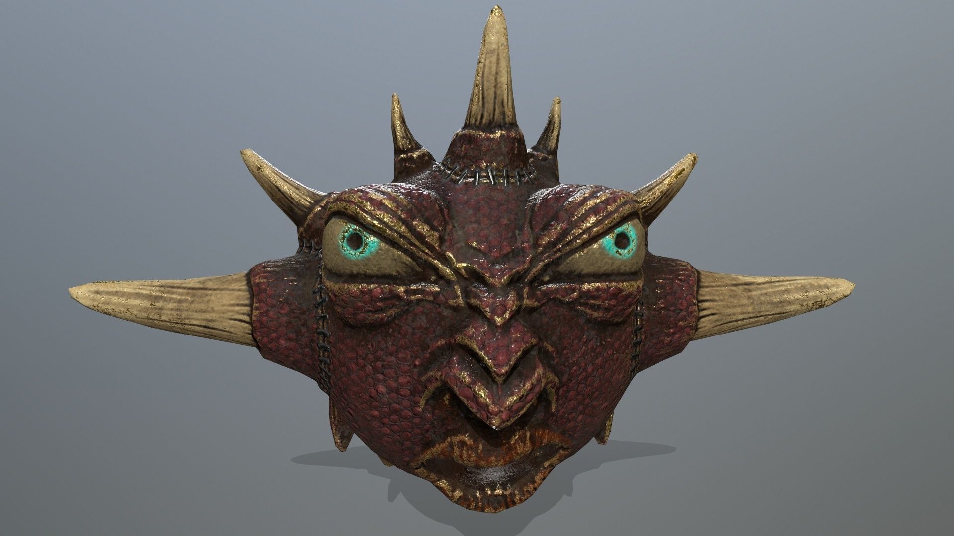 monster demon mask with horns and spikes Low-poly 3D model_11
