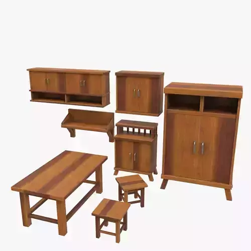 furniture set of wooden 3D model