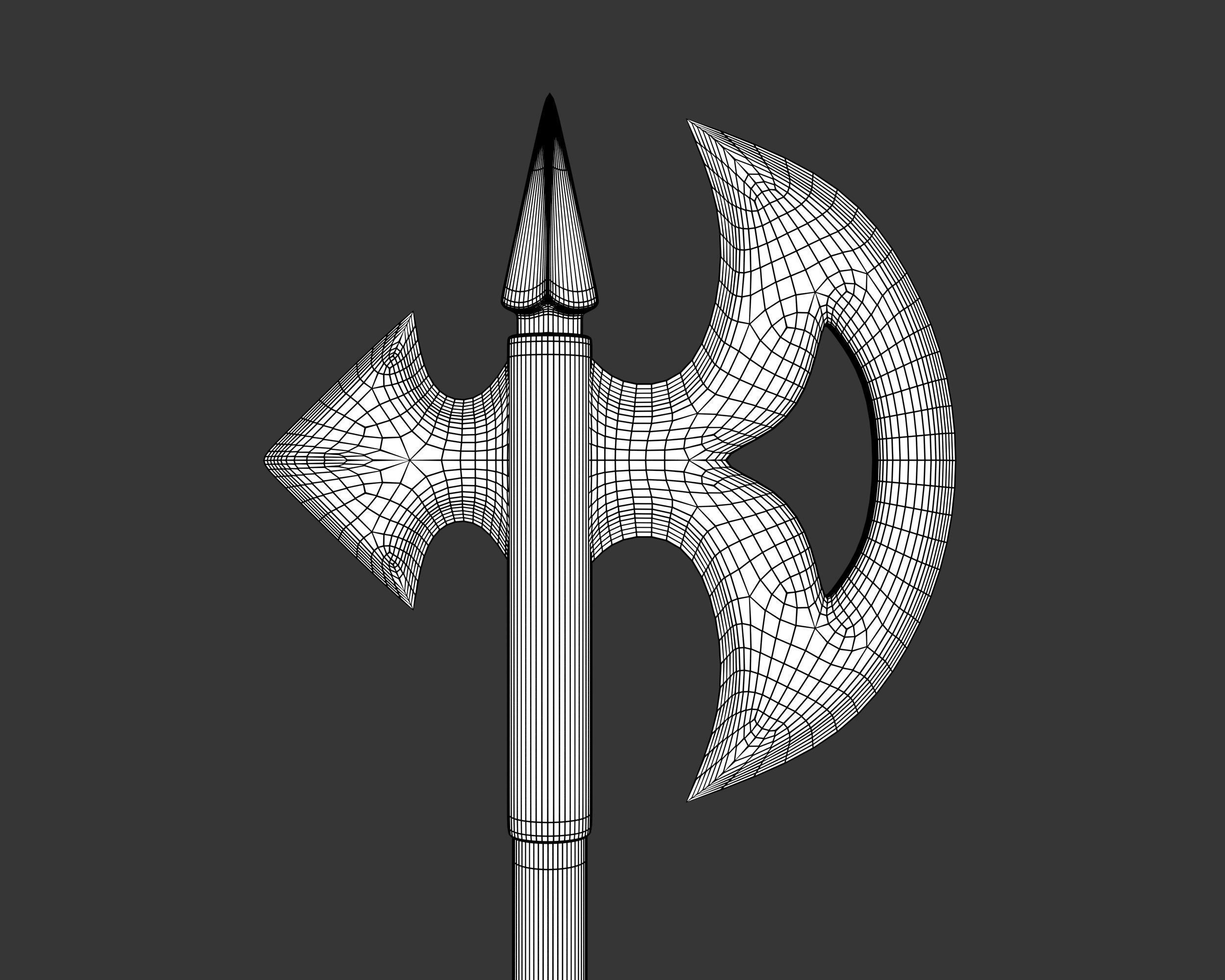 Medieval Elegant Weapon Axe Low-poly 3D model_11