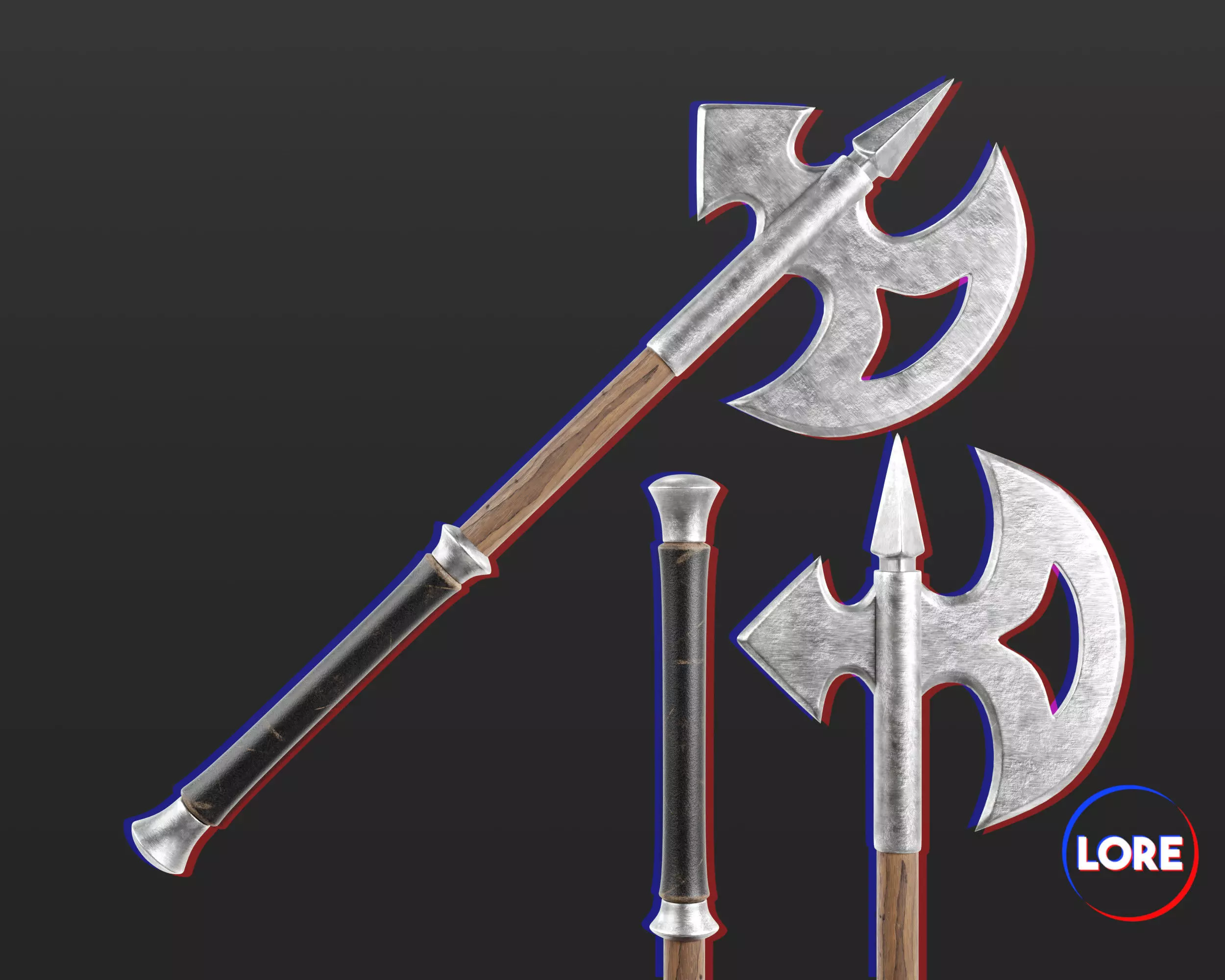 Medieval Elegant Weapon Axe Low-poly 3D model_0