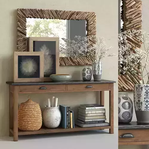 Pottery Barn CHANNING CONSOLE TABLE and NATURAL DRIFTWOOD MIRROR 3D model
