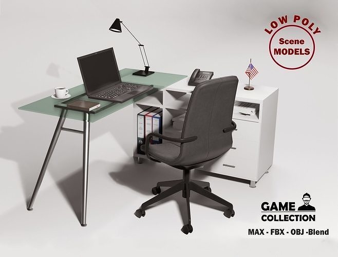 Table Desk 3 Low-poly 3D model