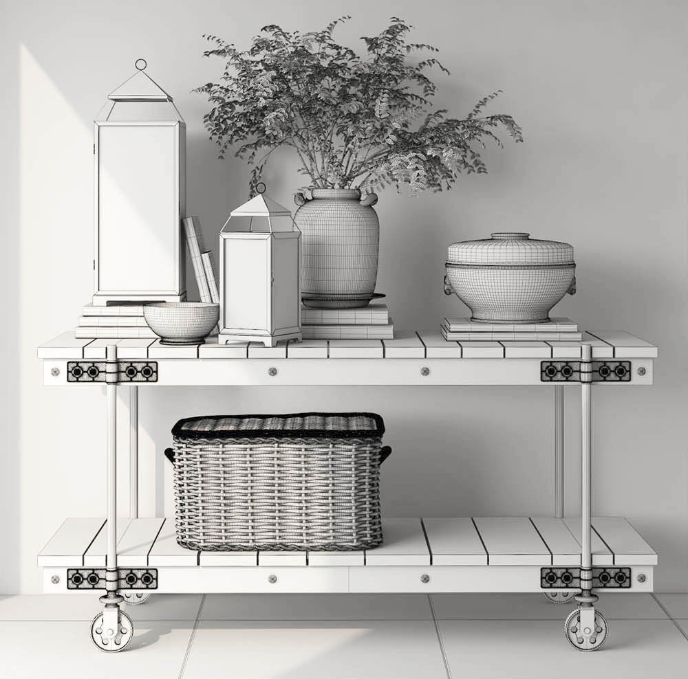 Pottery Barn WILLIAMS MEDIA CONSOLE and MALTA LANTERN 3D model CGTrader