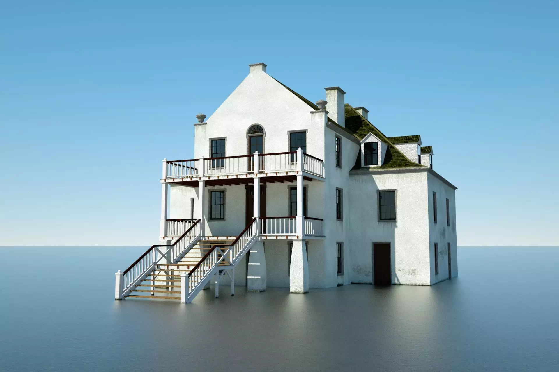Colonial Mansion Low-poly 3D model_0