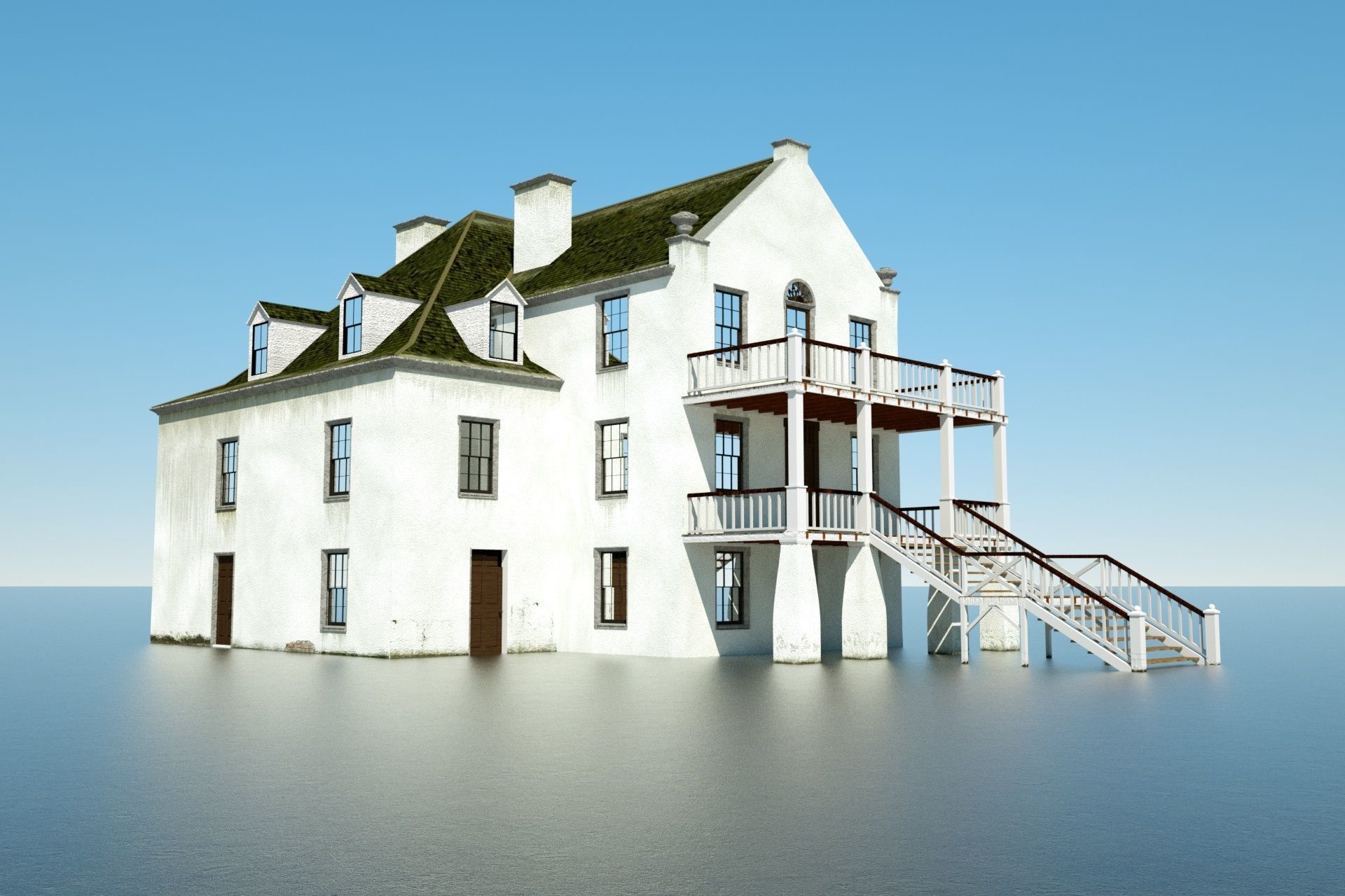 Colonial Mansion Low-poly 3D model_3