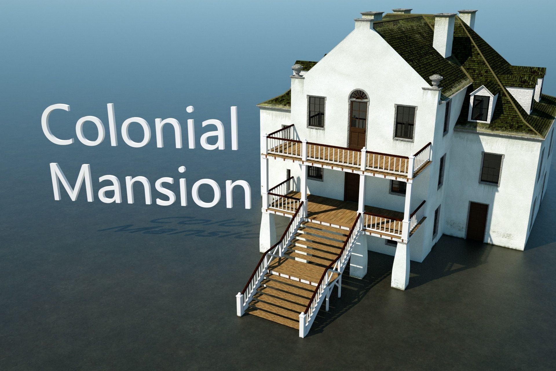 Colonial Mansion Low-poly 3D model_2