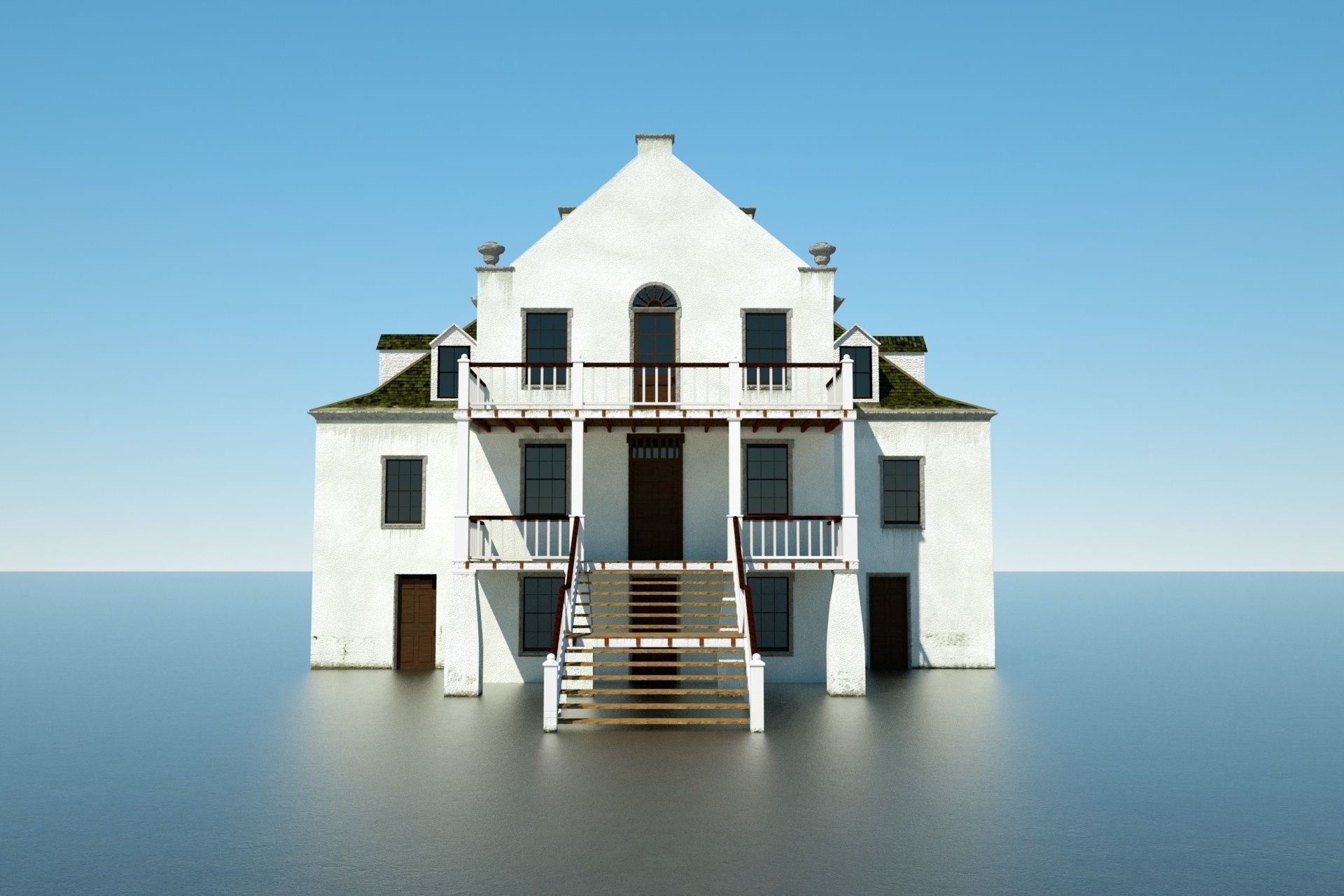 Colonial Mansion Low-poly 3D model_6