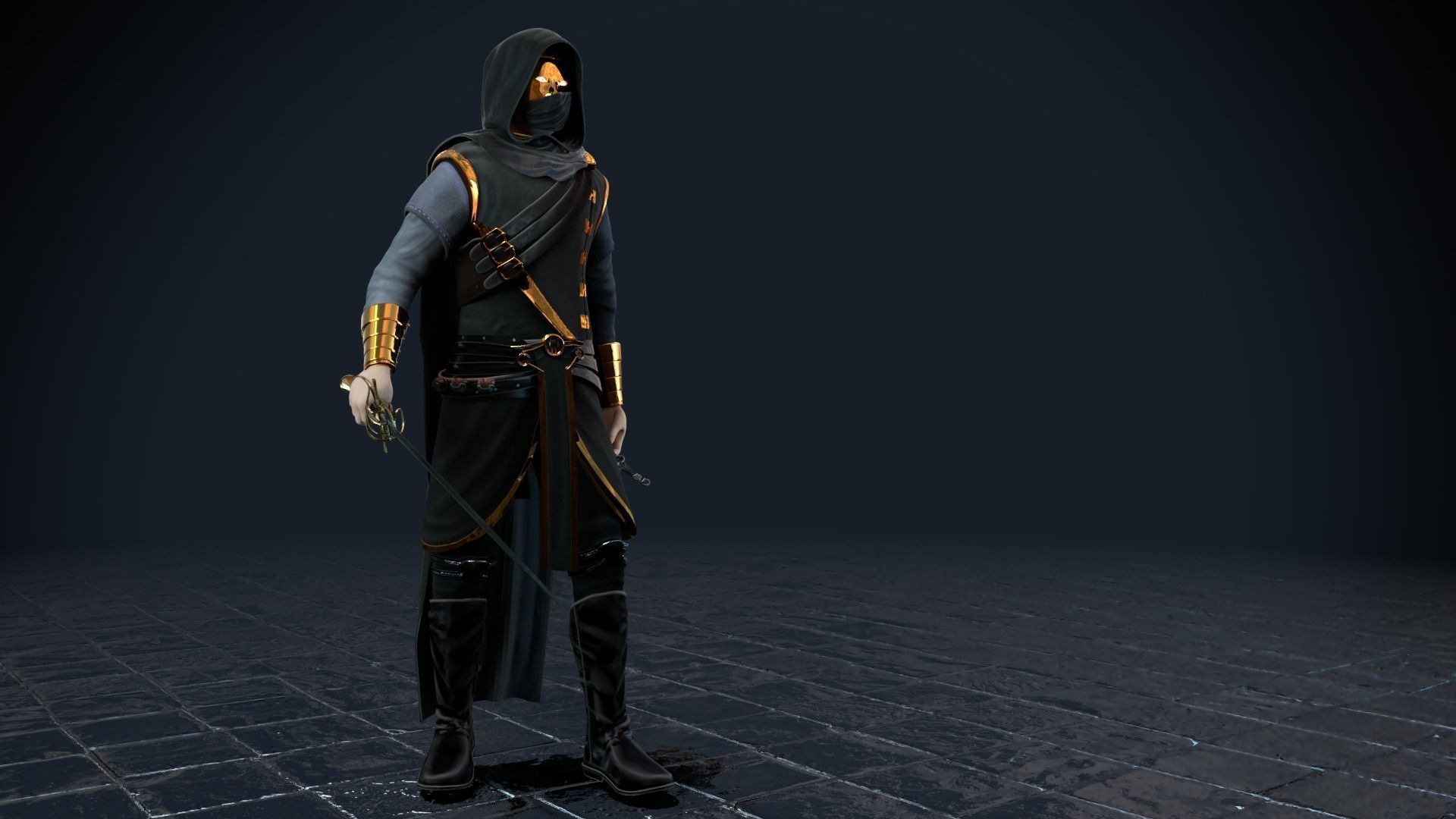 Assassin character Low-poly 3D model_9