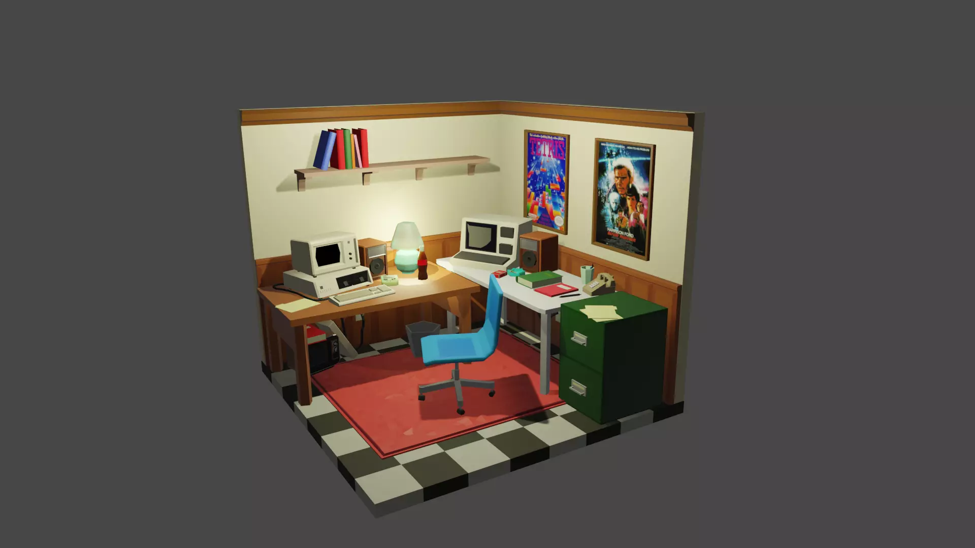1980s Low Poly Home Office Model Pack Low-poly 3D model_0