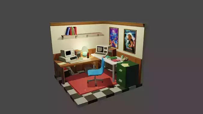 1980s Low Poly Home Office Model Pack Low-poly 3D model 1980s Low Poly Home Office Model Pack Low-poly 3D model
