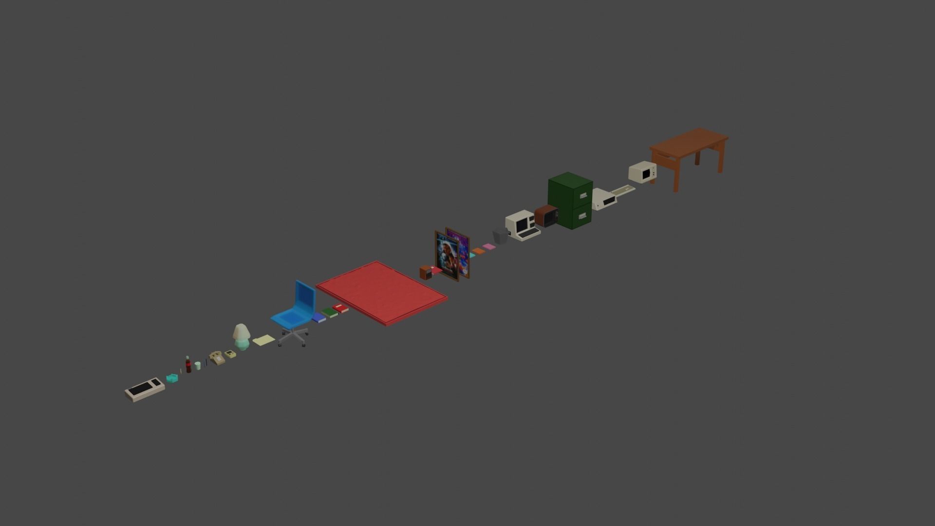 1980s Low Poly Home Office Model Pack Low-poly 3D model_1